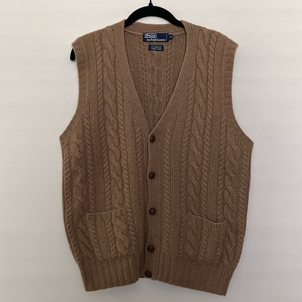 Polo by Ralph Lauren Hand Knit Sweater Vest 50% Camelhair 50% Lambswool